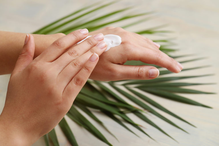 Skin care. Hands in close-up