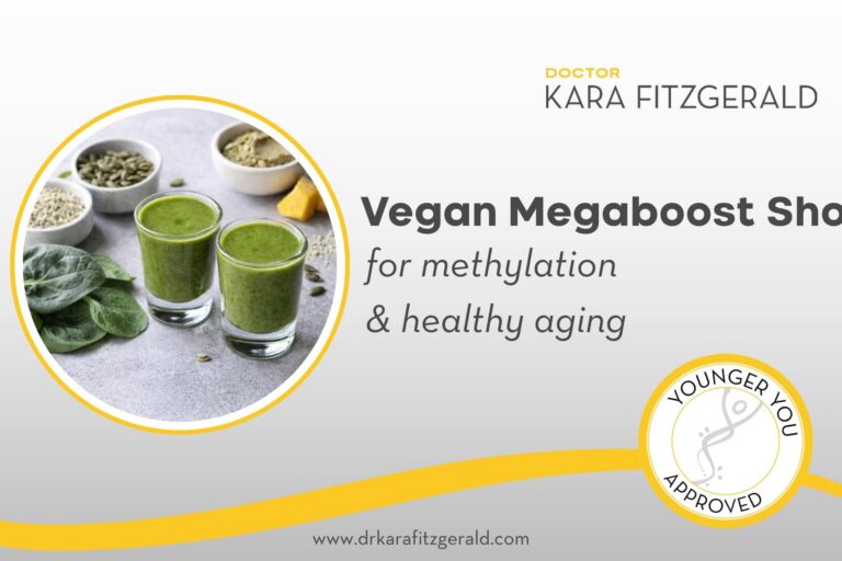 Cups of vegan megaboost shot with kale and pumpkin seeds