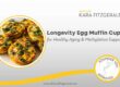 Graphic promoting “Longevity Egg Muffin Cups for Healthy Aging & Methylation Support” from Dr. Kara Fitzgerald. The image features savory egg muffin cups made with broccoli, spinach, mushrooms, salmon, and pumpkin seeds inside a circular frame on a light gray background with yellow accents and a “Younger You Approved” seal.