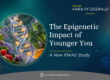 Graphic for “The Epigenetic Impact of Younger You: A New EWAS Study,” featuring a DNA helix surrounded by berries, green tea, broccoli, turmeric, and other polyphenol-rich foods.